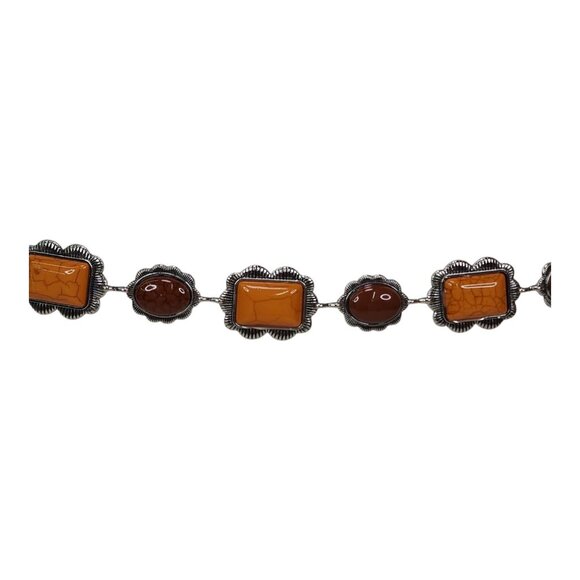 Haute Hippie Style Brown & Orange Stone Chain Belt One Size Adjustable 41" Long - Picture 11 of 13